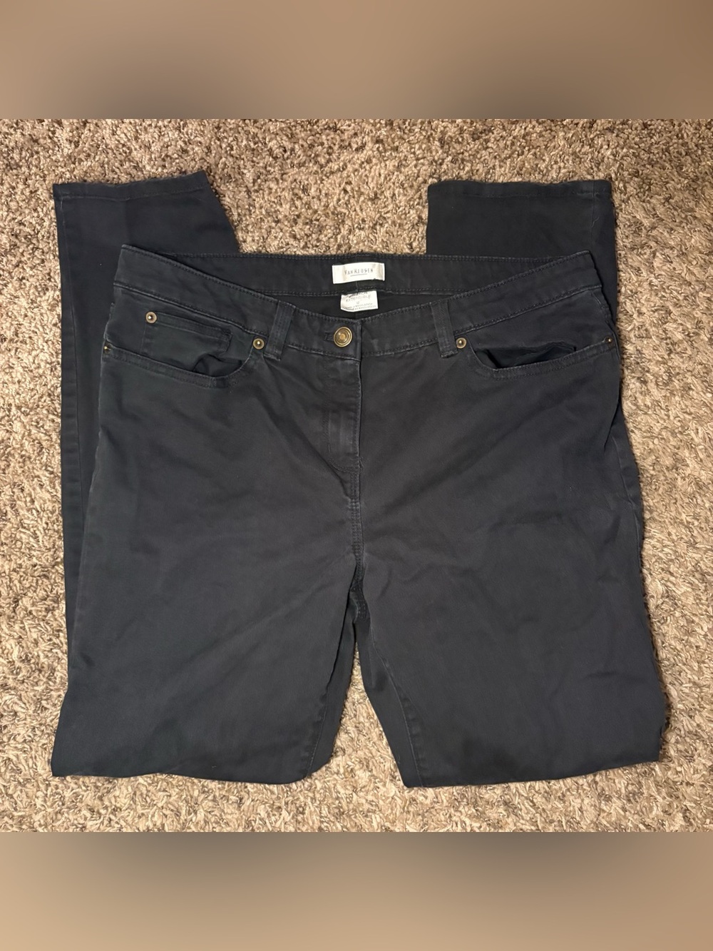 Van Heusen Charcoal Stretch Pants with Decorative Brass Button